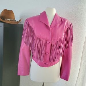 Cropped pink fringe western style jacket women's medium